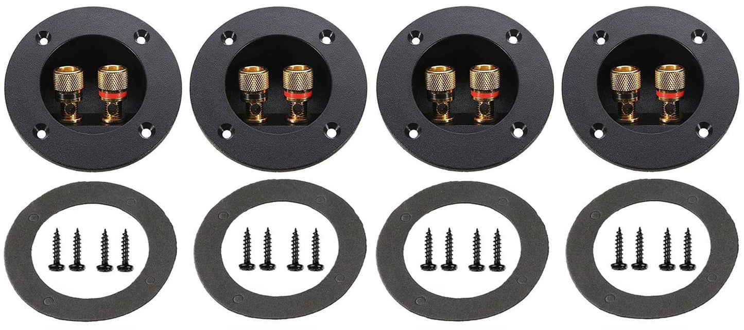 BlueMart 3" Round 2-Way Binding Post Screw Cup Connector Speaker Box Terminal Cup (Black - 4pcs)