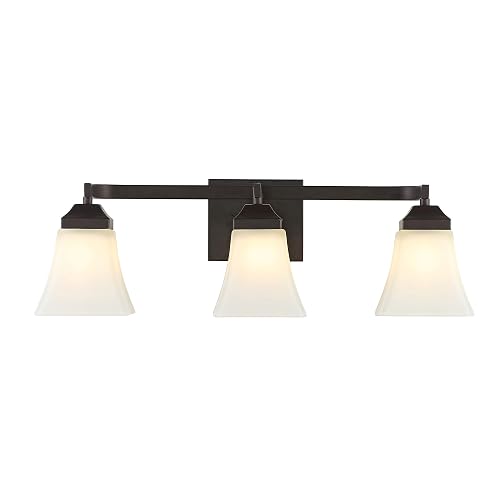 JONATHAN Y 24" Oil Rubbed Bronze Modern Cottage LED Vanity Light Wall Sconce, Farmhouse Wall Lamp for Bathroom Mirror Kitchen, White Glass Shade, LED