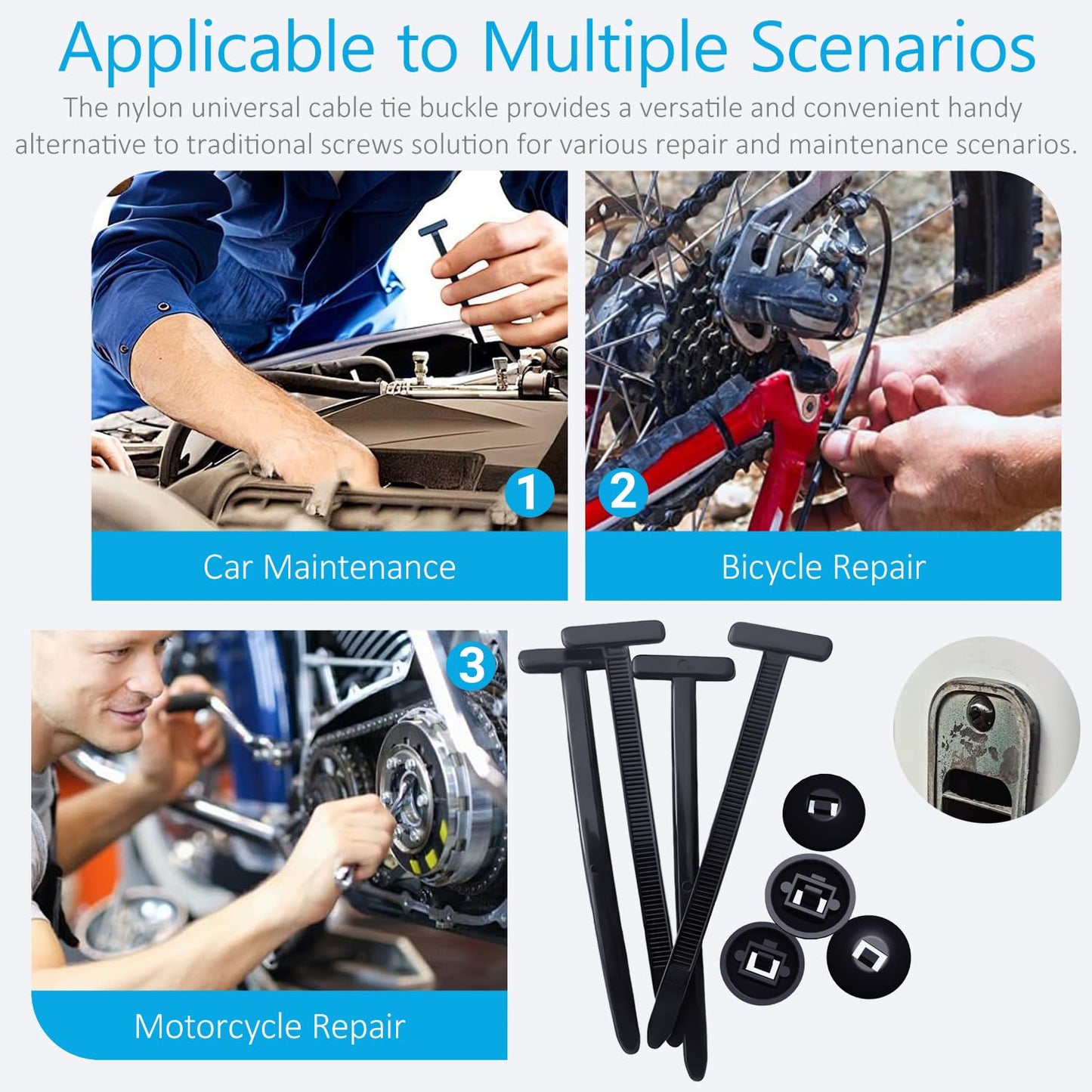 200PCS Upgraded Nylon Universal Cable Tie Buckle, Heavy Duty Self-Locking Rivet Zip Ties, Multifunctional Cable Tie Buckle for Car Daily Repair, Home