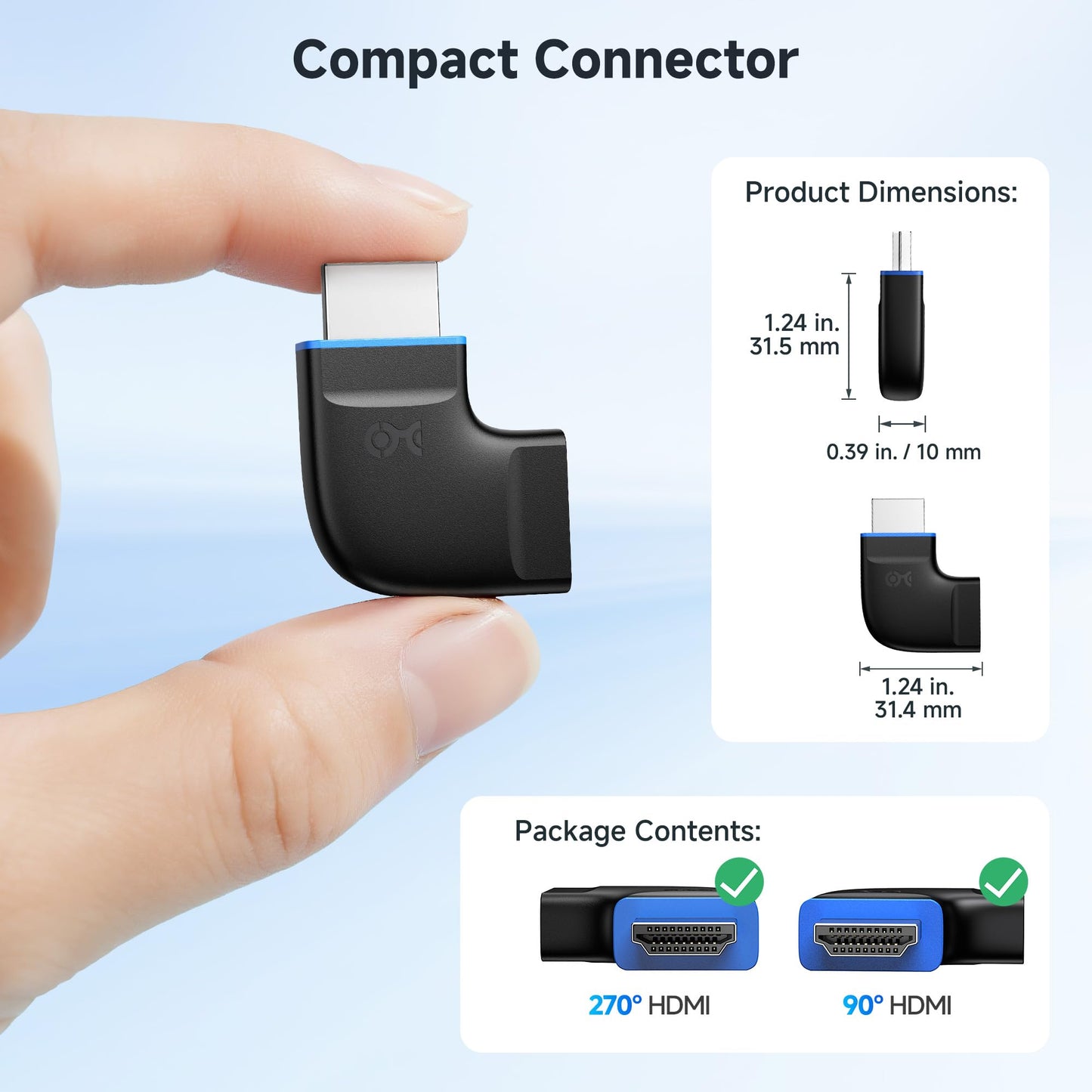 Cable Matters Combo-Pack 8K Flat Right Angle HDMI 2.1 Adapter with HDR, Supports 8K@60Hz / 4K@240Hz, 270 Degree and 90 Degree HDMI Adapter, Black