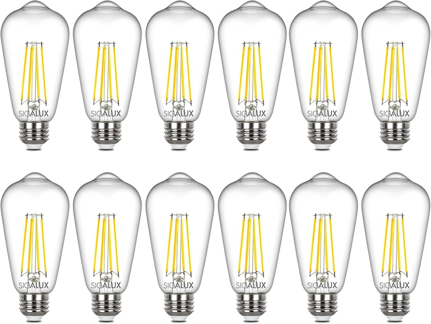 Sigalux Edison Bulbs, E26 LED Bulb ST58 Filament Clear Non-Dimmable Vintage Light Bulbs 60W Equivalent 700LM Daylight White 5000K 15, 000hrs 12 Pack
