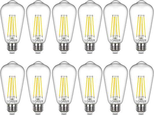 Sigalux Edison Bulbs, E26 LED Bulb ST58 Filament Clear Non-Dimmable Vintage Light Bulbs 60W Equivalent 700LM Daylight White 5000K 15, 000hrs 12 Pack