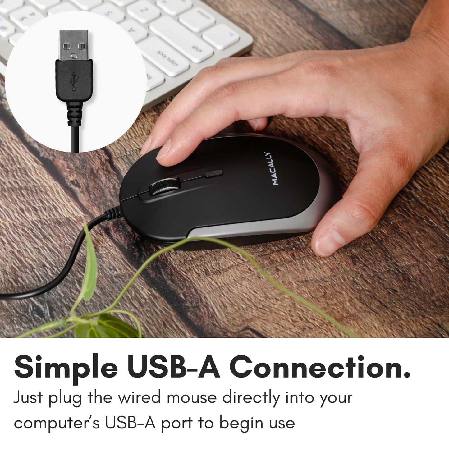 Macally Silent Wired Mouse - Slim & Compact USB Mouse for Apple Mac or Windows PC Laptop/Desktop - Designed with Optical Sensor & DPI Switch - Simple