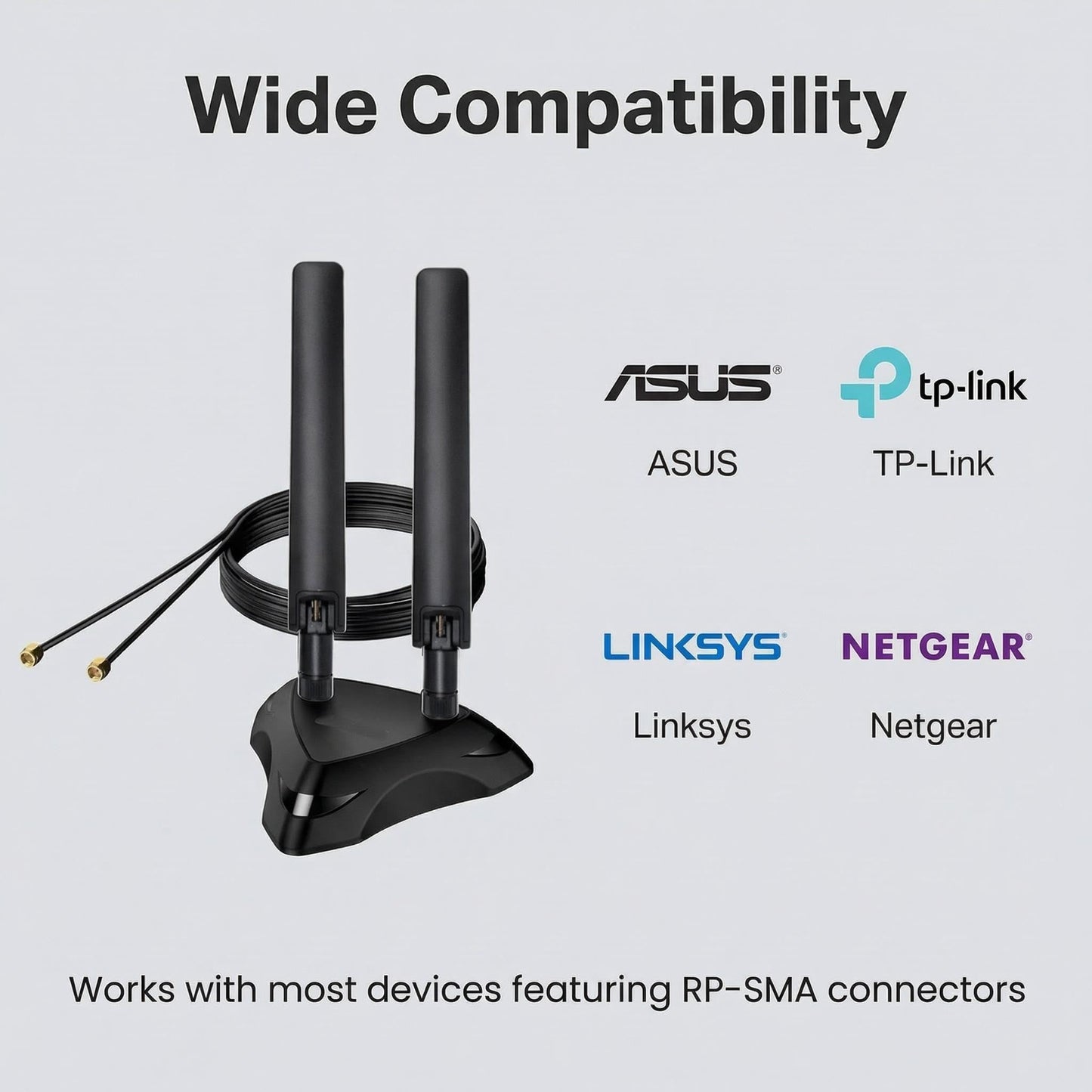 High Gain 10dBi WiFi Antenna, Tri-Band 2.4/5/6GHz for Router & PC, Long Range RP-SMA Male Magnetic Base with 4FT Extension Cables - Boost Signal