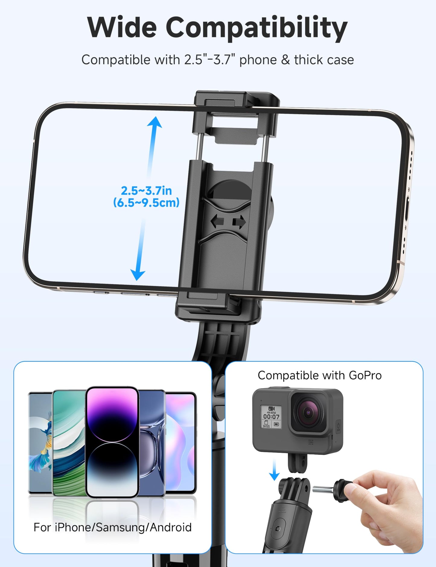 Portable Selfie Stick, 4 in 1 Extendable Phone Tripod Stand with Detachable Wireless Remote & Phone Holder 360° Rotating Mini Travel Tripod Compatible