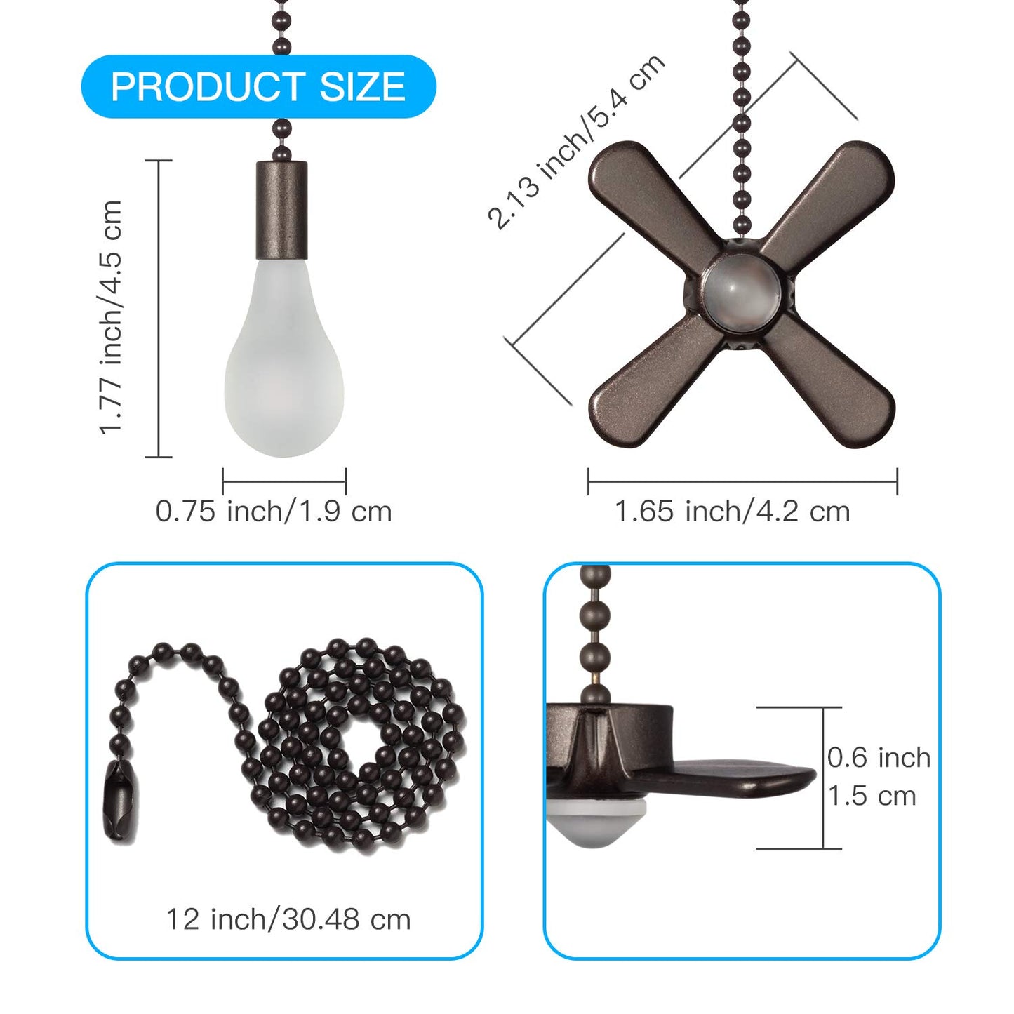ELFCAB 6 Combo Frosted Ceiling Fan Pull Chain Set Including 6Pcs Beaded Ball Fan Pull Chain Decorative Extra 12Pcs Beaded and Pull Loop Connectors