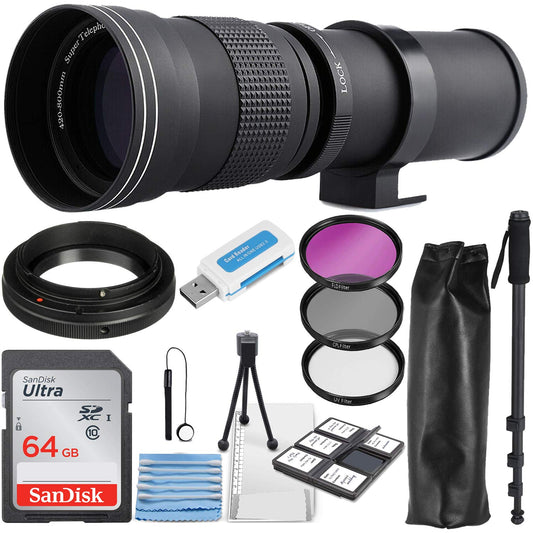 Commander Optics Super 420-800mm f/8 Manual Telephoto Zoom Lens for Nikon F Mount Digital DSLR Cameras with T-Mount + Photo Essential Accessory Kit