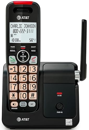 AT&T EL2131-11 Cordless Landline Phone with Call Blocker, Caller ID, DECT 6.0 Speakerphone, Backlit Display/Keypad - Black/Silver