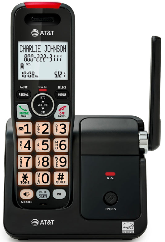 AT&T EL2131-11 Cordless Landline Phone with Call Blocker, Caller ID, DECT 6.0 Speakerphone, Backlit Display/Keypad - Black/Silver