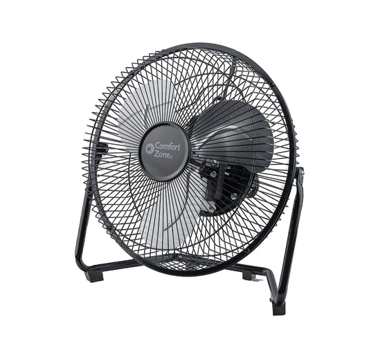 Comfort Zone 9 inch Cradle Fan, 3 Speed Floor or Table Fan with180 Degree Tilt, Metal Construction and Aluminum Blades, Carry Handle, Rubber Feet