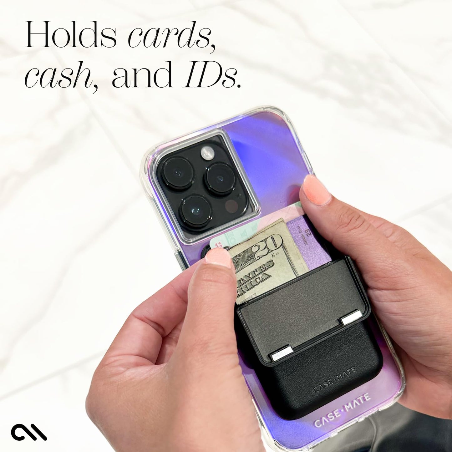 Case-Mate Magnetic Wallet for iPhone [Card Holder] Vegan Leather MagSafe Case [Holds up to 3 Cards] Slim Detachable Flip Closure Magnetic Phone Wallet