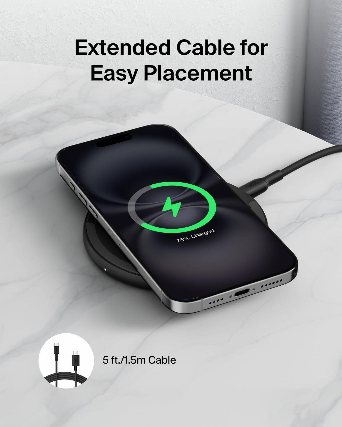 Belkin Wireless Charging Pad 15W - Qi Charger - Wireless Charger iPhone 17, Charging Station for Apple iPhone 16/15/14 Series, AirPods, Samsung Galaxy