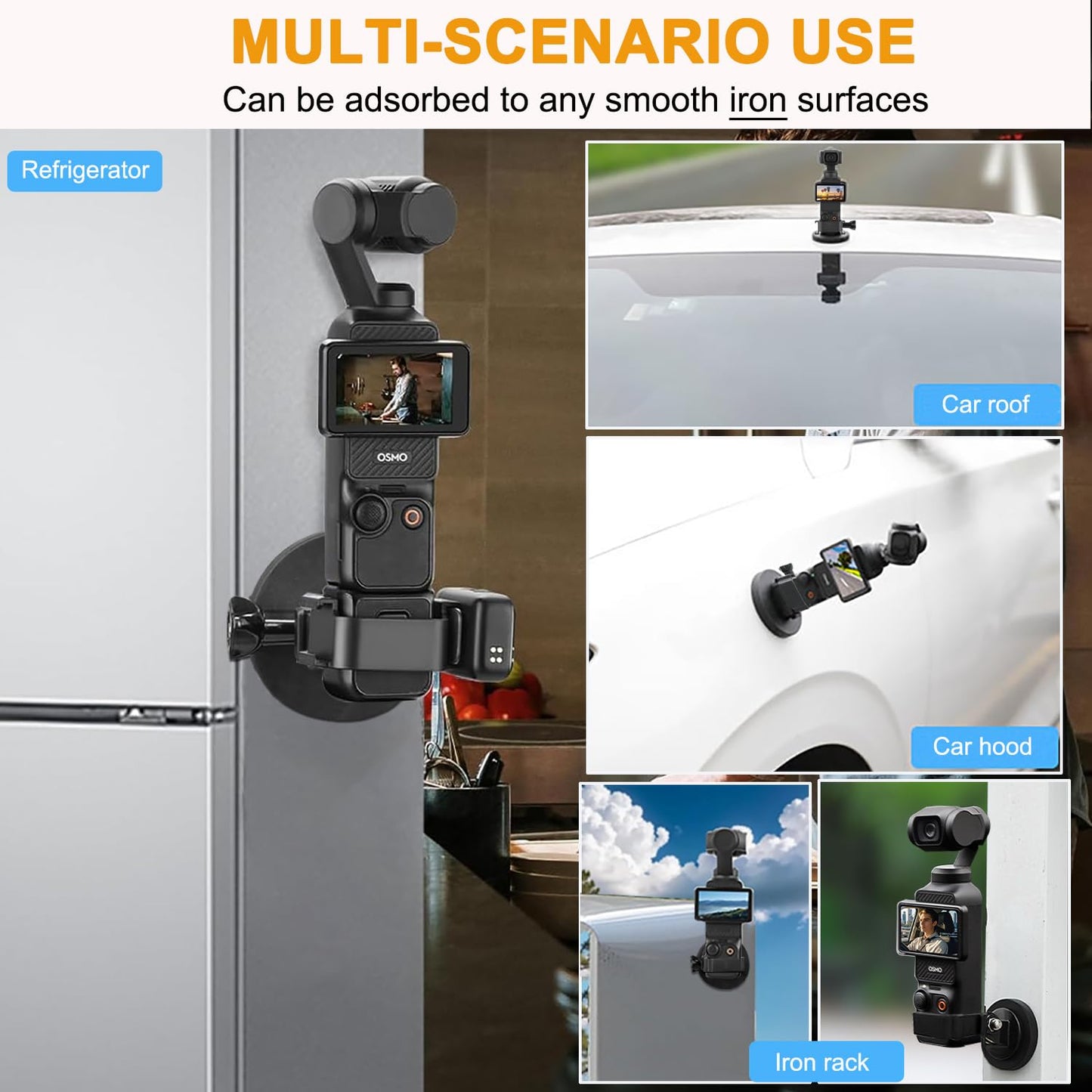 Osmo Pocket 3 Car Mount, Strong Magnetic Mount [Adhesive Metal Disk Included] Magnet Camera Mounts Used on Car, Railings, Refrigerators for DJI Osmo
