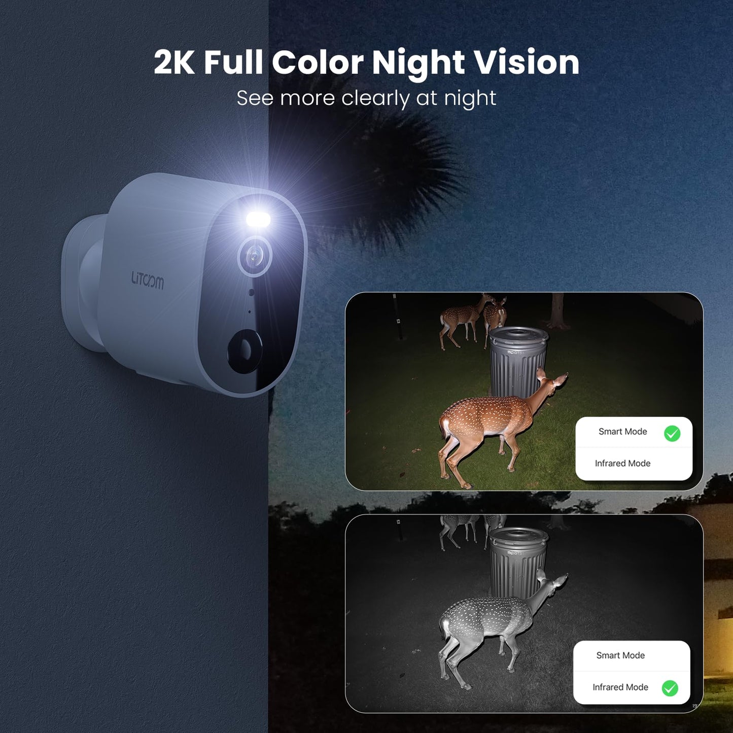 litokam Security Cameras Wireless Outdoor, 2K Battery Powered Outdoor Camera Wireless with Full Color Night Vision, PIR Motion Detection, 2.4G WiFi