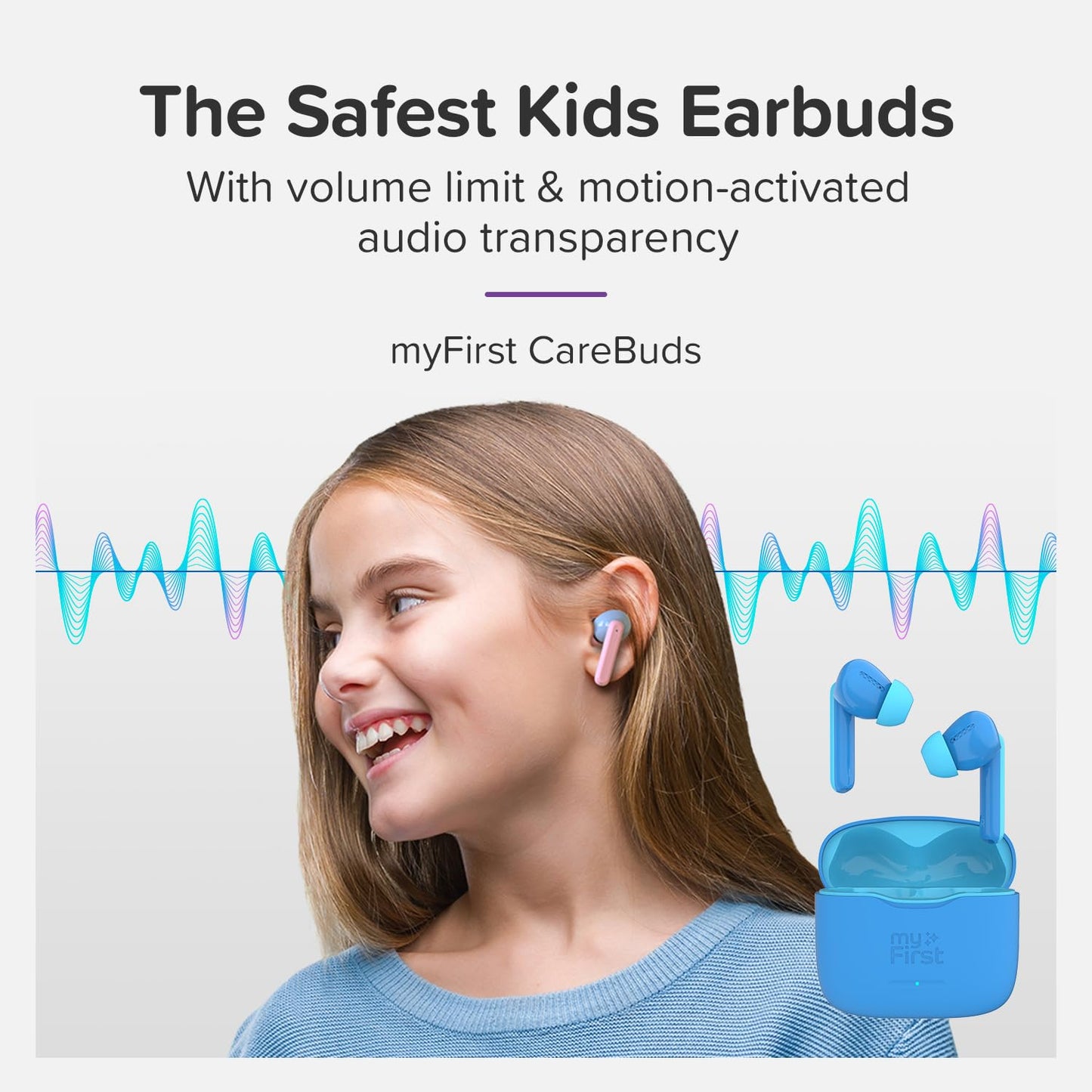 myFirst Carebuds Kids Earbuds Bluetooth 85dB Volume Limit for Small Ears