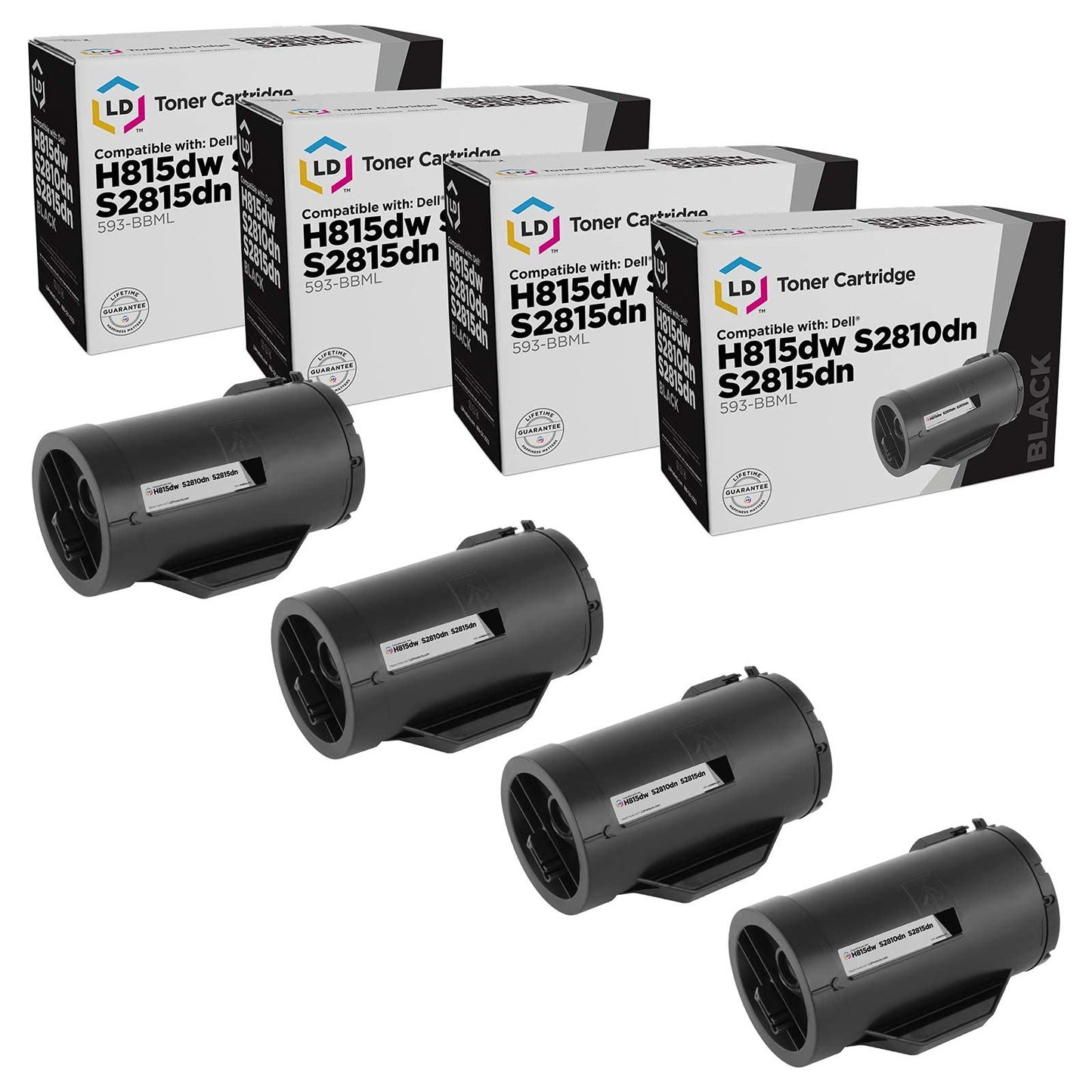 LD Products Compatible Toner Cartridge Replacement for Dell 593-BBML F9G3N (Black, 4-Pack) Compatible with Dell Smart Printer Models: S2810dn, H815dw