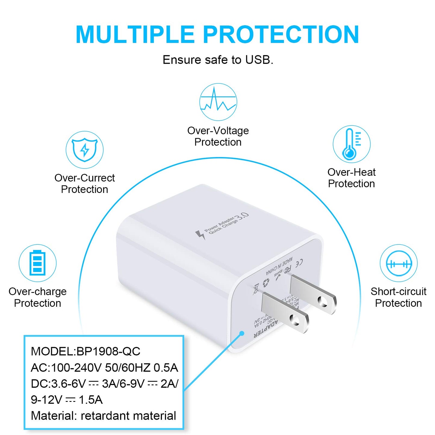 Quick Charge 3.0 Fast Charger Block for Samsung Galaxy S26 Ultra S25 FE S24 S23 S22 S21 S20 A17 A16 A15 A14 5G A36 A35 A56 A55 A54 A10e A11 A21 A51