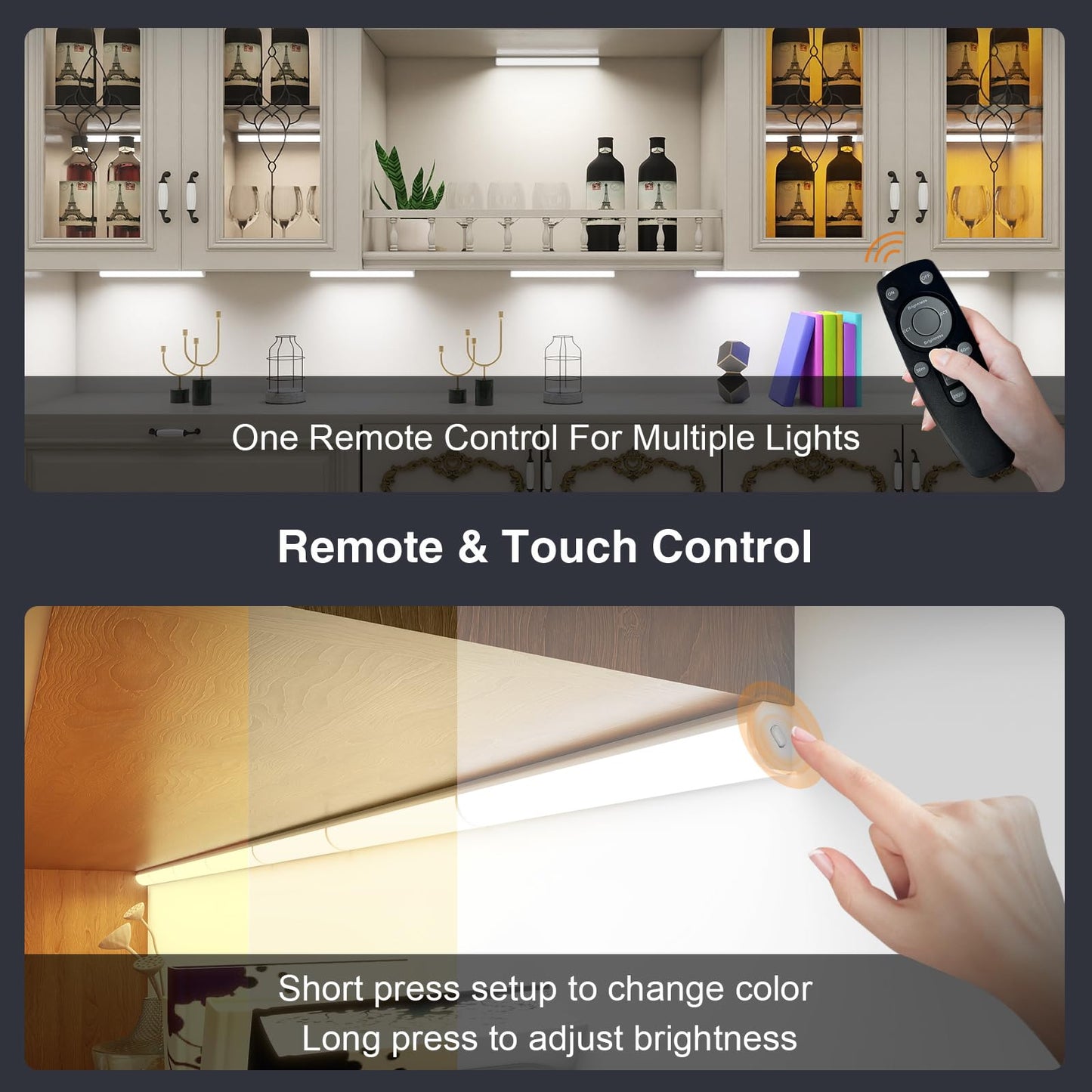 Under Cabinet Lighting Wireless with Remote,Rechargeable Battery Operated Closet Lights,3 Color Magnetic Dimmable led Strip Lights,Under Counter
