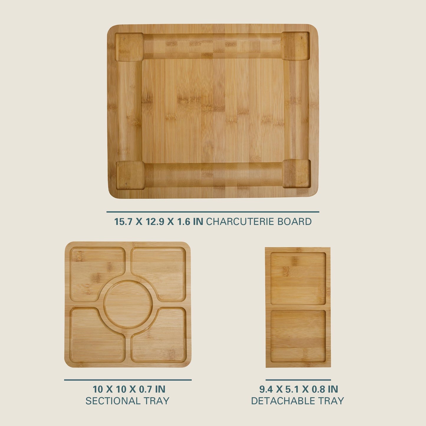 Gibson Home Rustic Inspirations 18-Piece Bamboo Charcuterie Board Set for Serving - Large Cheese & Fruit Tray with Hidden Drawer Ceramic Bowls…