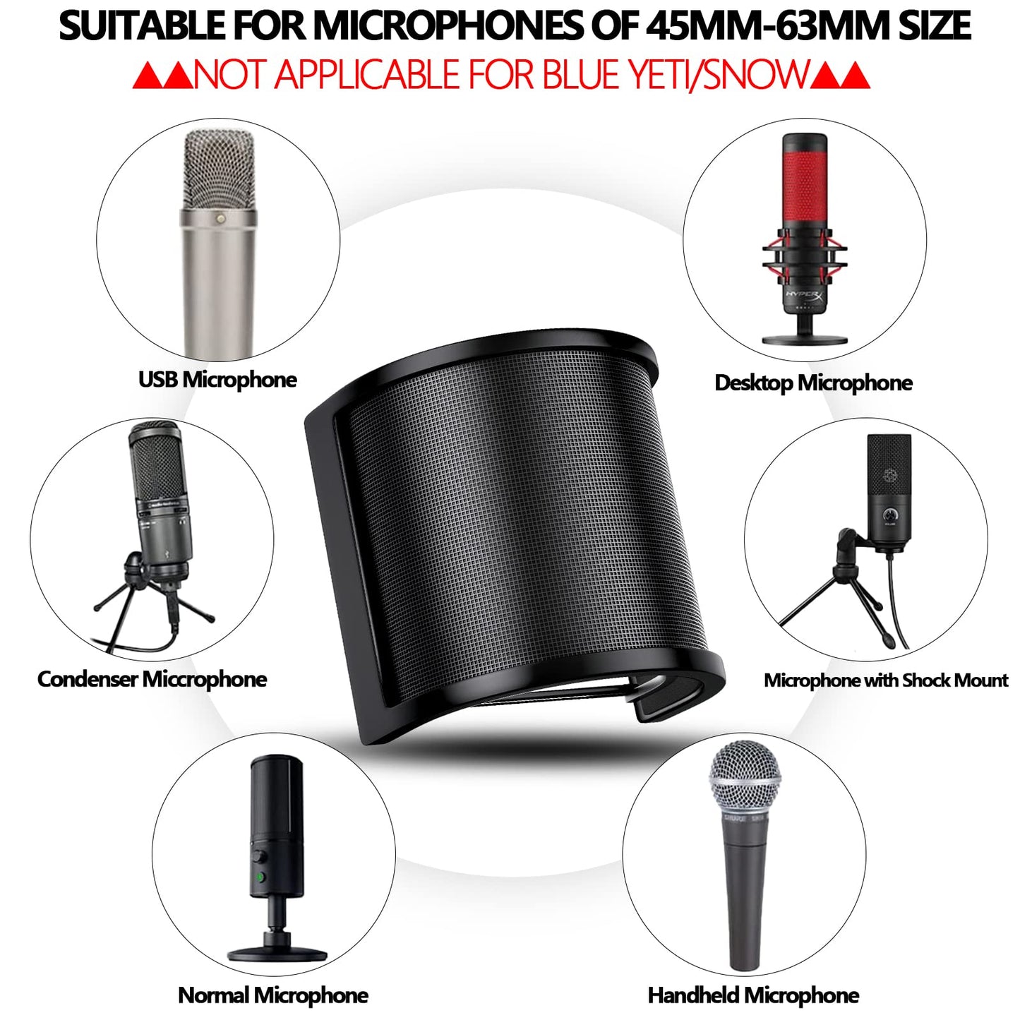 Pop Filter,PEMOTech [Upgraded Three Layers] Metal Mesh & Foam & Etamine Layer Microphone Windscreen Cover Handheld Mic Shield Mask,Microphone