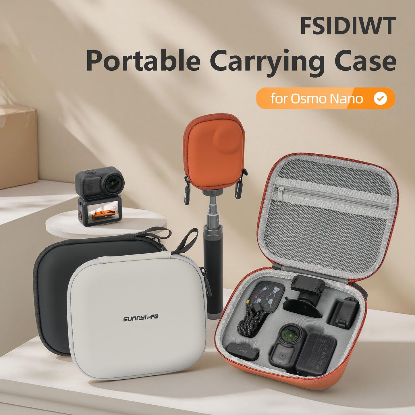 FSIDIWT Carrying Case for DJI Osmo Nano Accessories, Portable PU Leather Storage Bag Protective Travel Case for DJI Osmo Nano (Black)