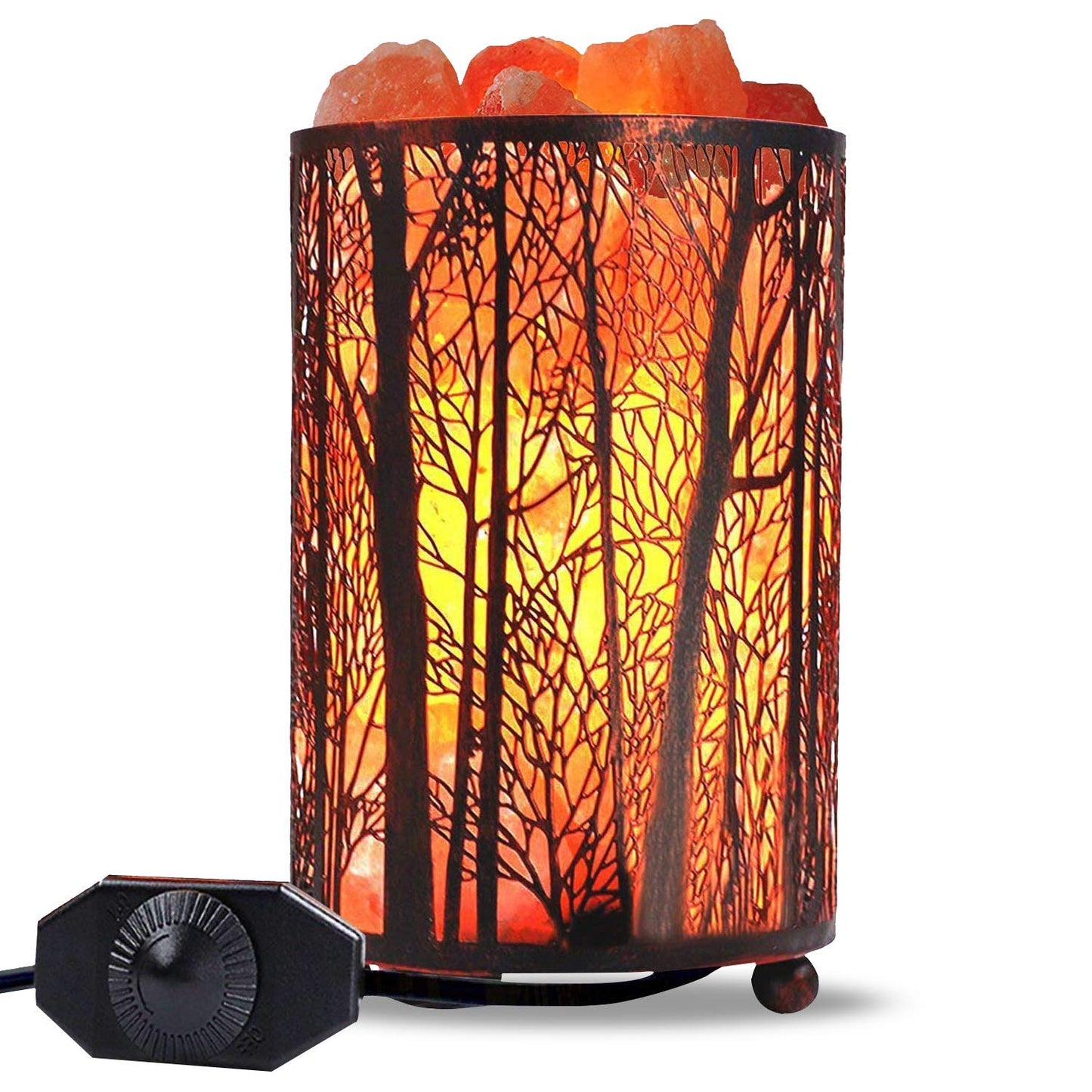 Shineled Himalayan Salt Lamp, Salt Rock Lamp Natural Night Light in Forest Design Metal Basket with Dimmer Switch (4.1 x 6.5 4.4-5lbs), 25Watt Bulbs