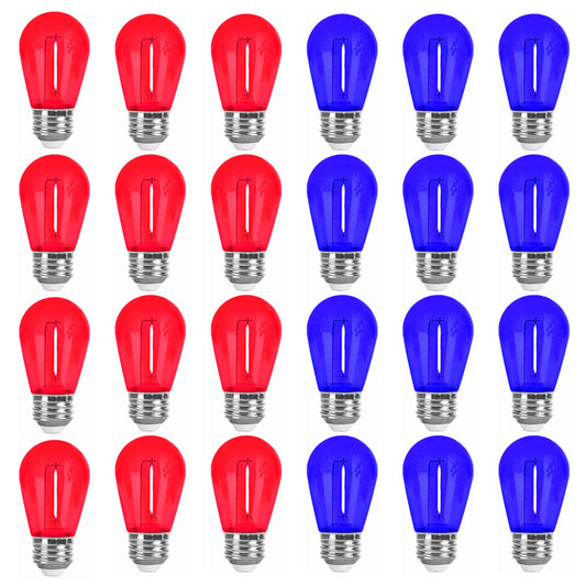 24 Pack S14 Colored LED Bulbs 1 Watt Plastic Shatterproof Waterproof Red and Blue Multi-Color Christmas String Light Bulb E26 Base Outdoor Indoor