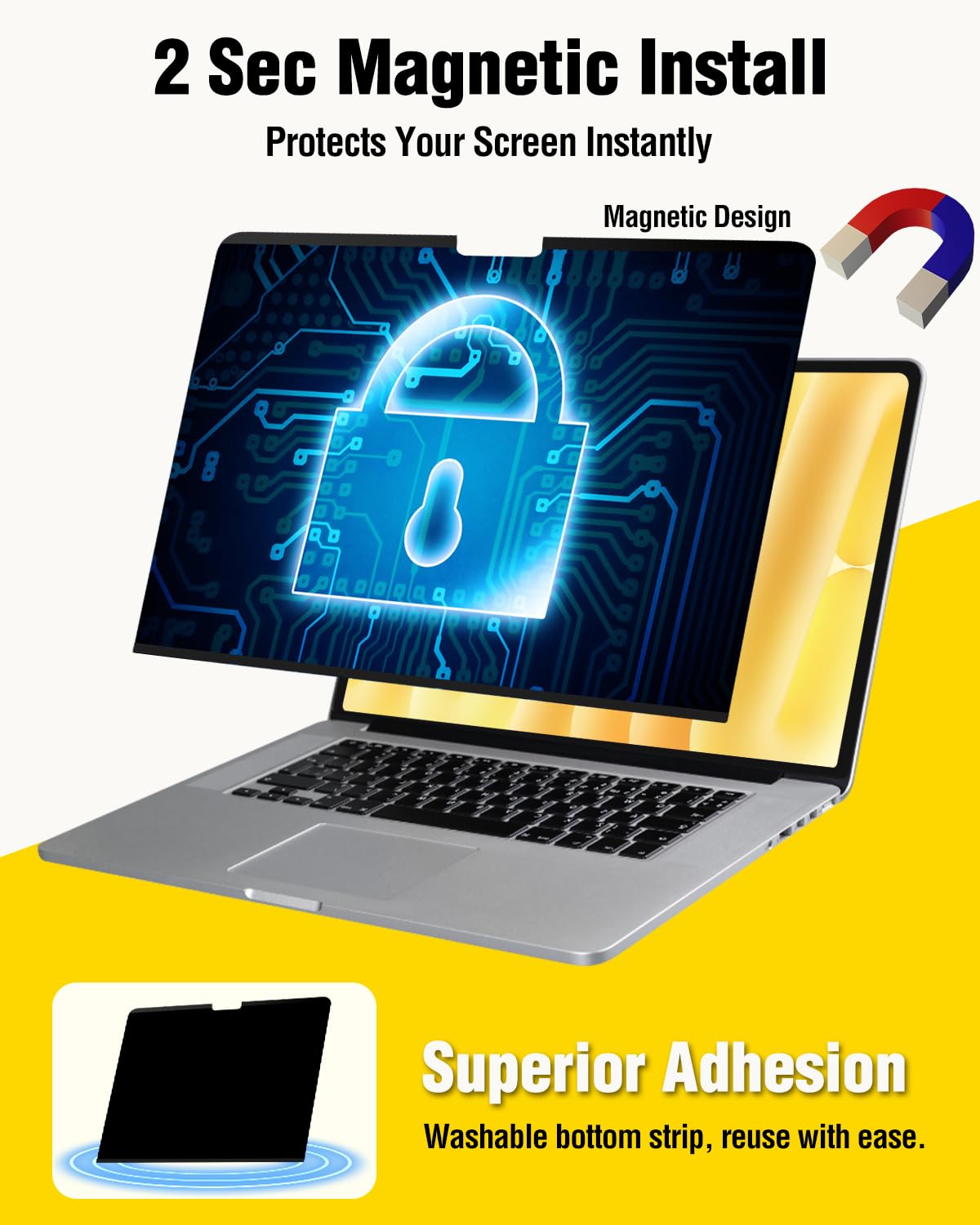 F FORITO Magnetic Privacy Screen Protector Compatible with MacBook Pro 16 inch (2021-2024, M1, M2, M3, M4 Pro/Max), Removable 360° Anti Peeping Anti
