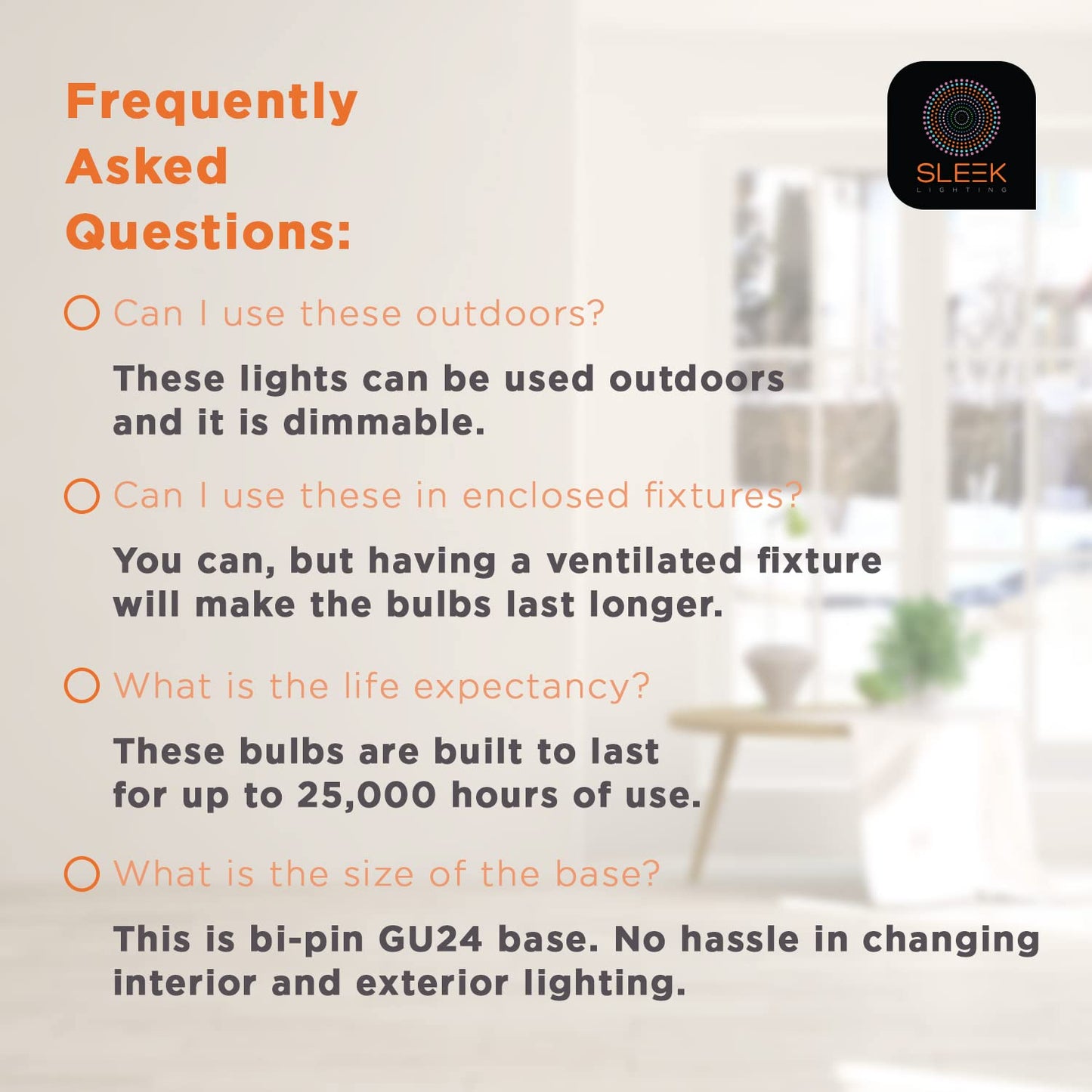 SLEEKLIGHTING GU24 LED Light Bulb, 2 Prong Light Bulb - Dimmable,9 WATT, Twist Lock Base, Replacing CFL Ceiling Lights,3000K Warm White 800lm, 240