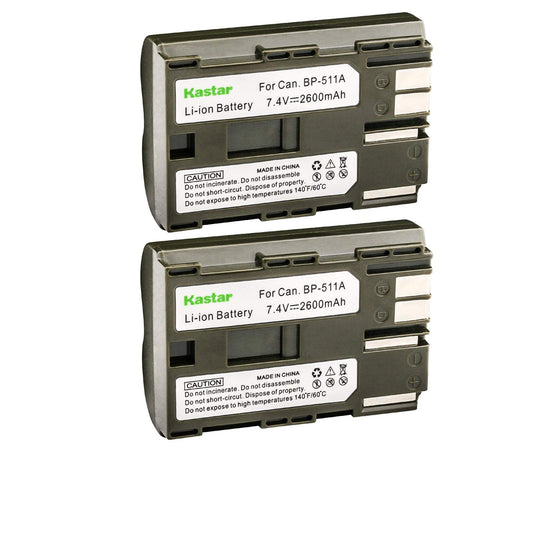 Kastar Battery (2-Pack) for Canon BP-511, BP-511A work with Canon EOS 5D, 10D, 20D, 20Da, 30D, 40D, 50D, 300D, D30, D60, Rebel, PowerShot G1, G2, G3