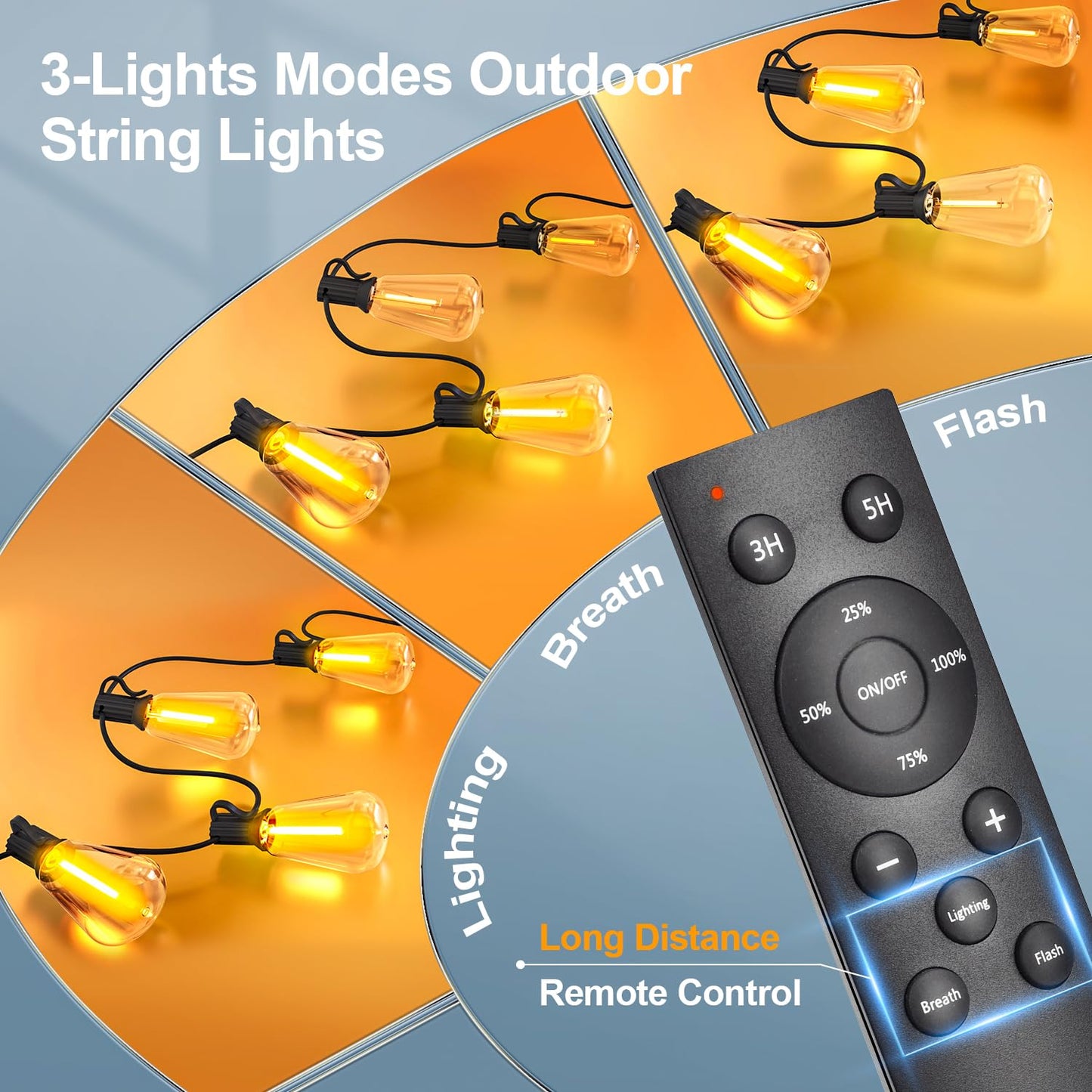 Outdoor Lights String Patio Outside - 100ft 30M LED Waterproof Light - Hanging Lighting ST38 Shatterproof Edison Bulb Deck Backyard Gazebo Balcony