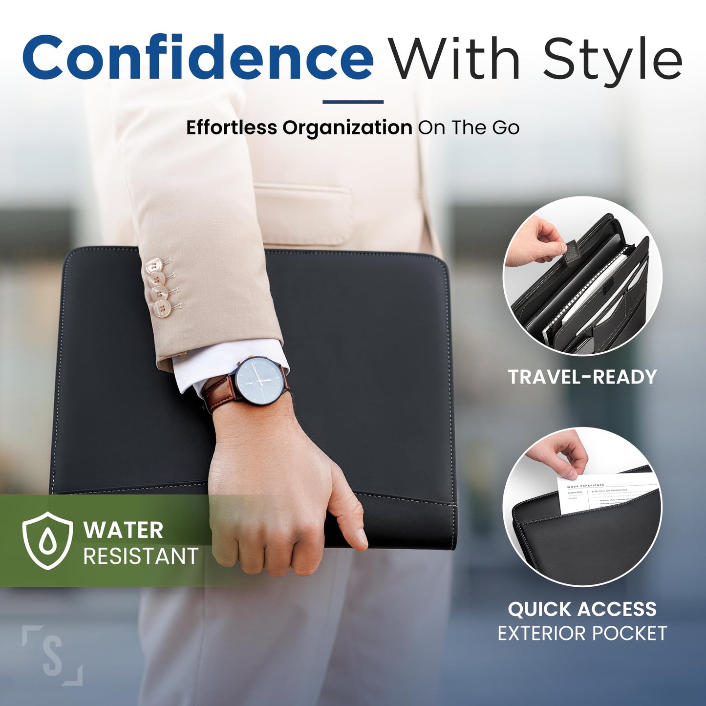 STYLIO Zipper Padfolio Portfolio Binder Organizer | Faux Leather Portfolio for Resume, Documents, Phone, Tablet, Business Supplies and Cards |