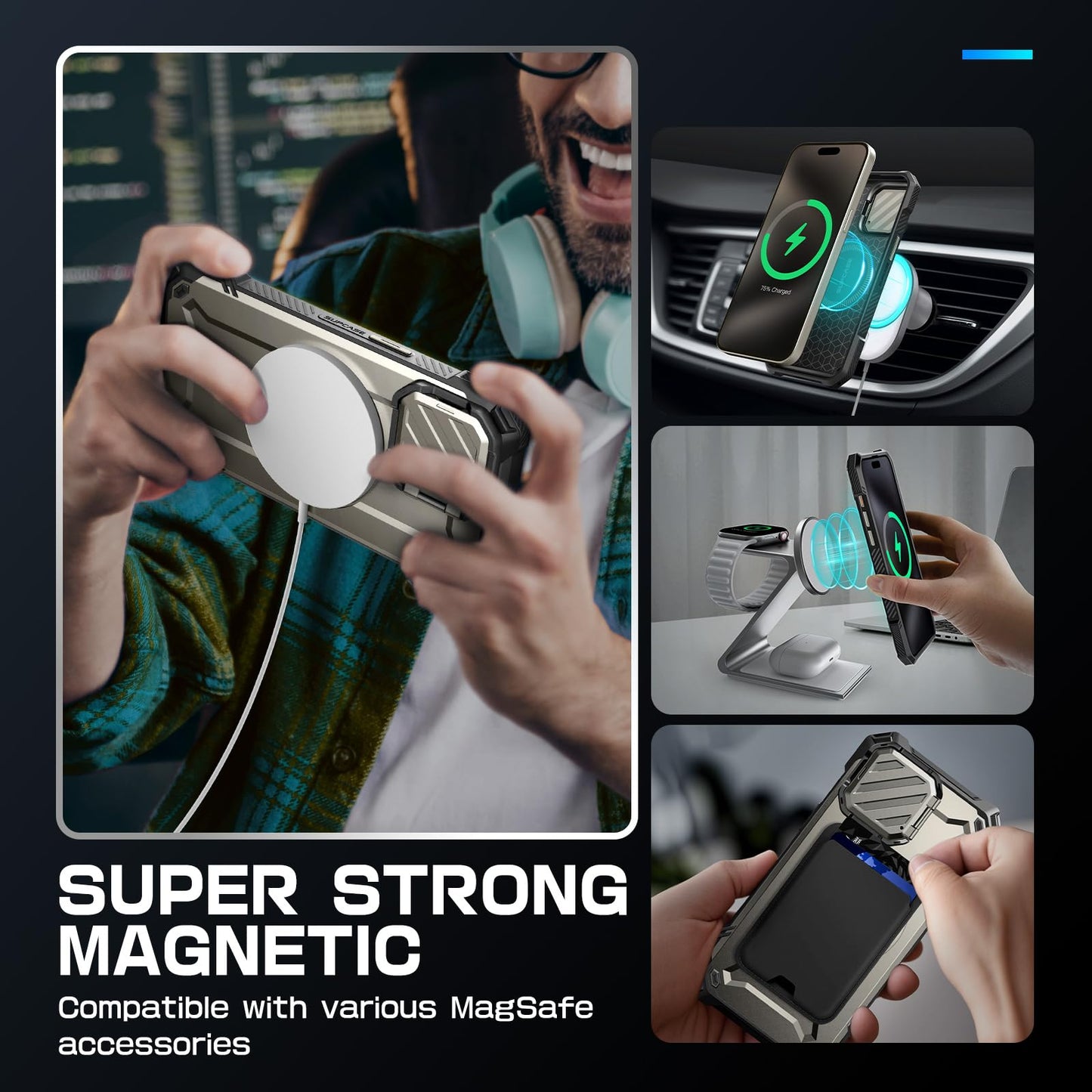 SUPCASE for iPhone 15 Pro Max Case with Camera Cover & Stand (UBMag XT) [Compatible with MagSafe] [Built-in Kickstand] [Military-Grade Protection]