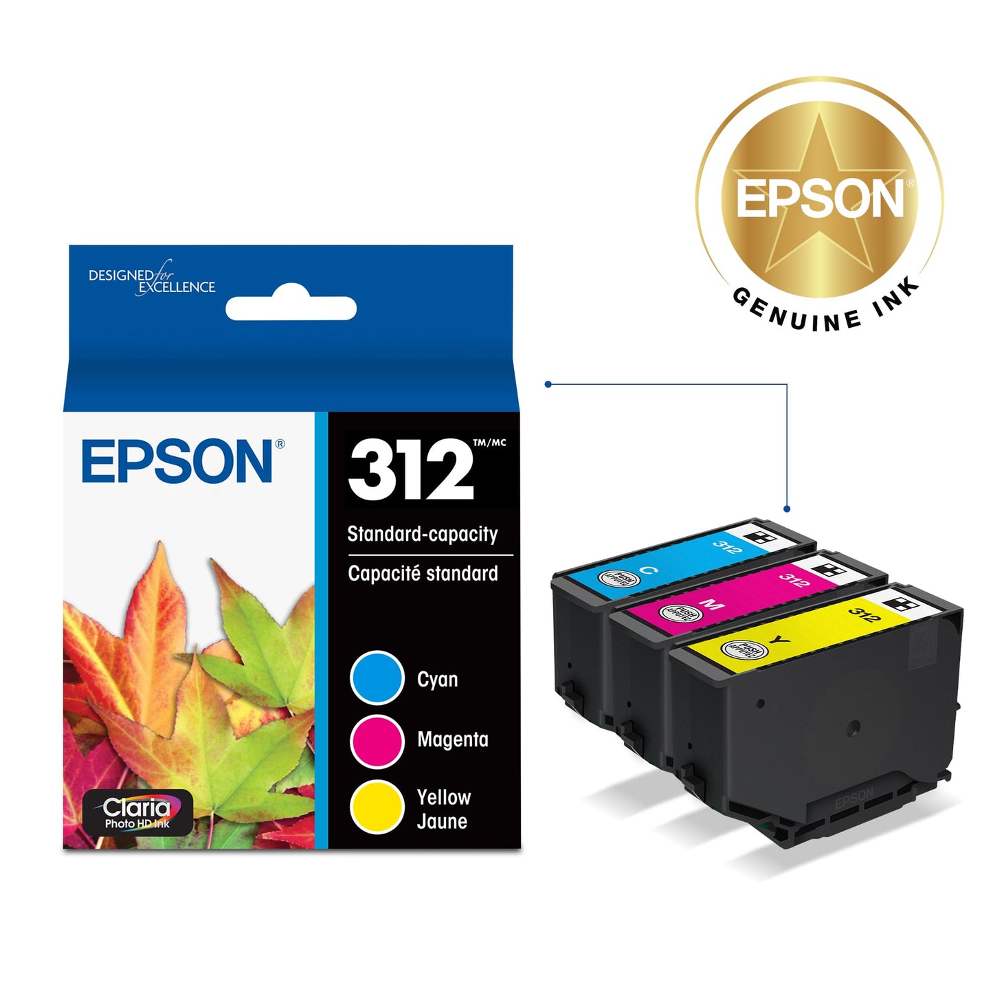 EPSON 312 Claria Photo HD Ink Standard Capacity Cyan/Magenta/Yellow (T312923-S) Works with Expression XP-8500, 8600, 8700, 15000,