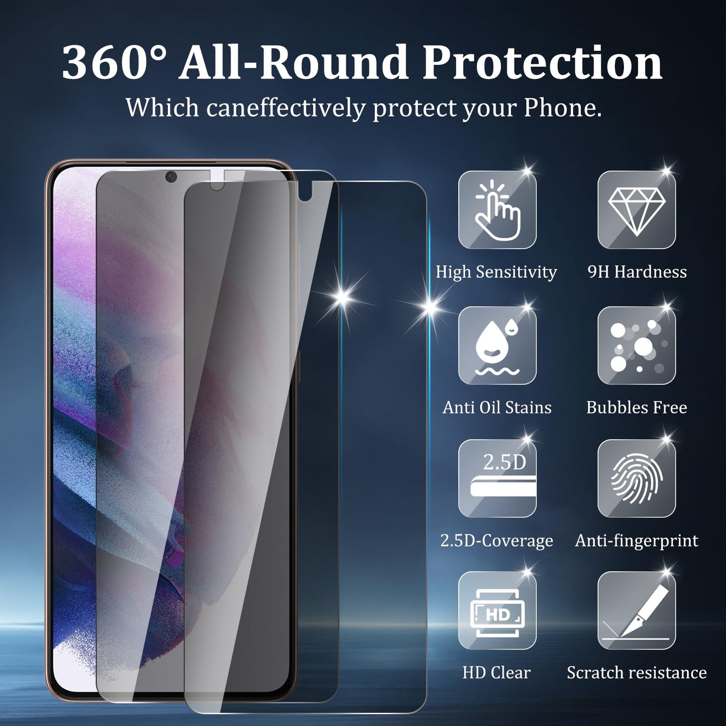 CHRINECY [4 Pack] 2 Pack Privacy Screen Protector for Samsung Galaxy S21 Plus 5G with 2 Pack Camera Lens Protector, 9H Hardness, Anti Spy Anti