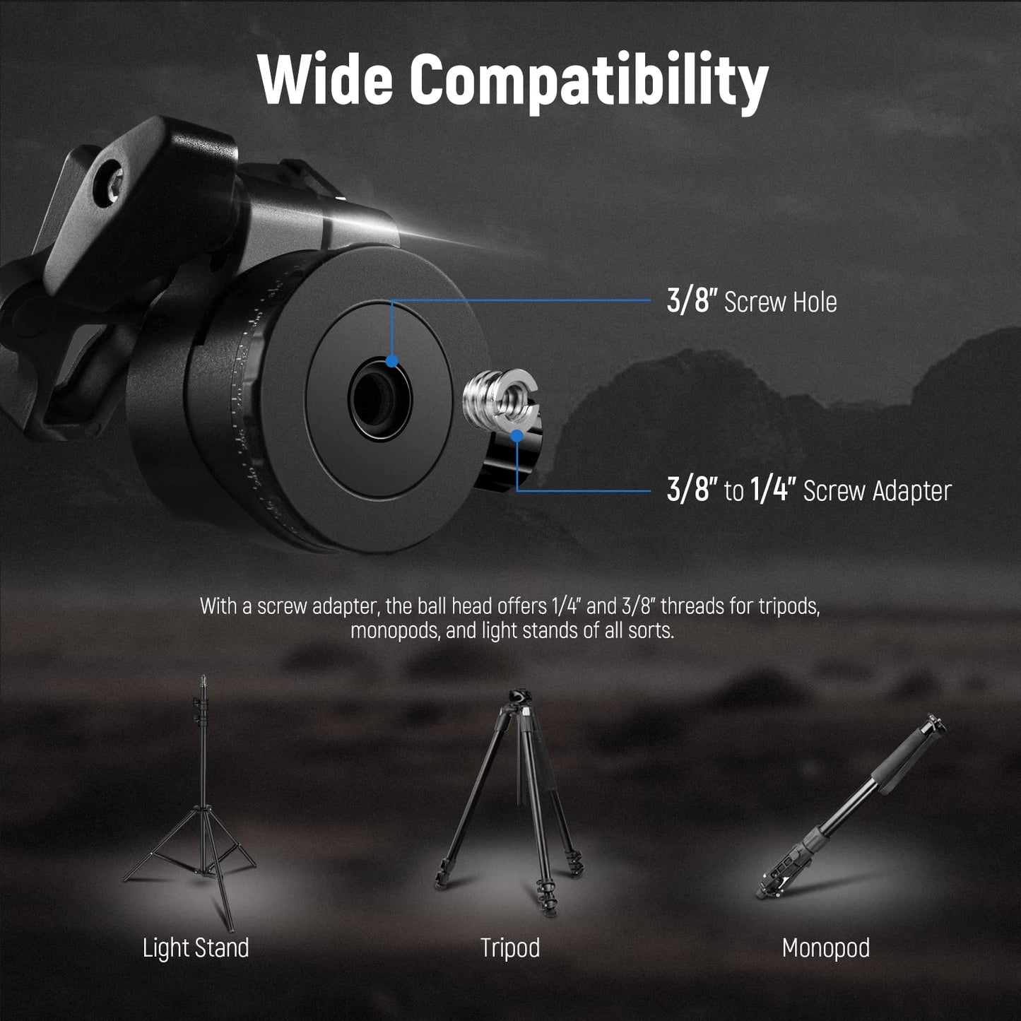 NEEWER Low Profile Camera Tripod Ball Head, 36mm Metal Panorama Ball Head Compatible with Arca 1/4” Quick Release Plate for Tripod Monopod Slider DSLR