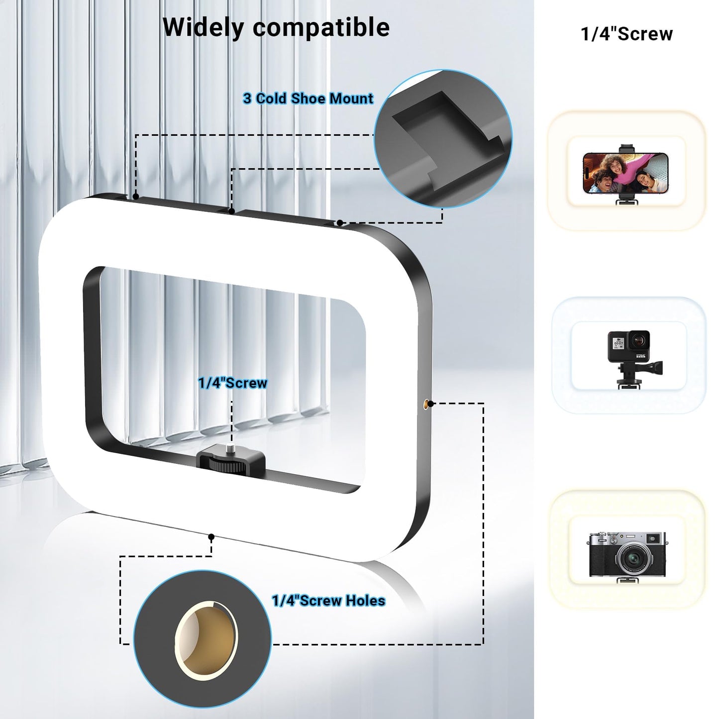 Rechargeable Ring Light Without Stand, Cordless Square Ring Light for 360 Photo Booth Accessories, Phone Video Stabilizer for iPhone with 4000mAh