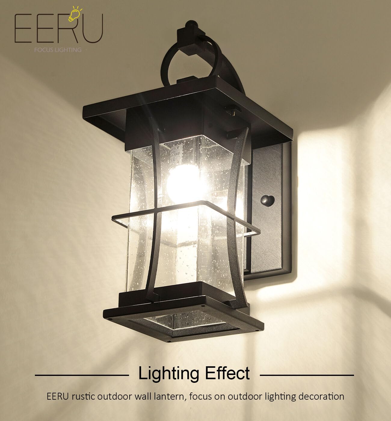 EERU Outdoor Wall Sconces Light Fixtures Exterior Wall Lantern Outside House Lamps Waterproof Black Metal with Clear Seeded Glass, Perfect
