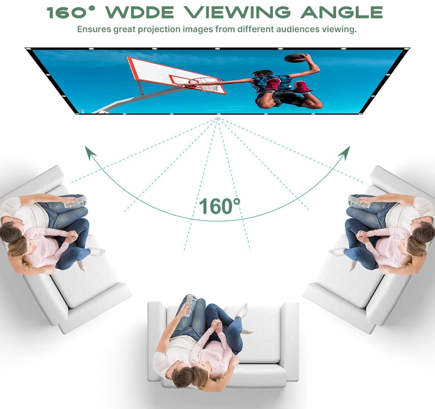 AAJK Outdoor Projector Screen 150 inch, Washable Projector Screen 16:9 Foldable Anti-Crease Portable Projector Movies Screen for Home Theater Outdoor