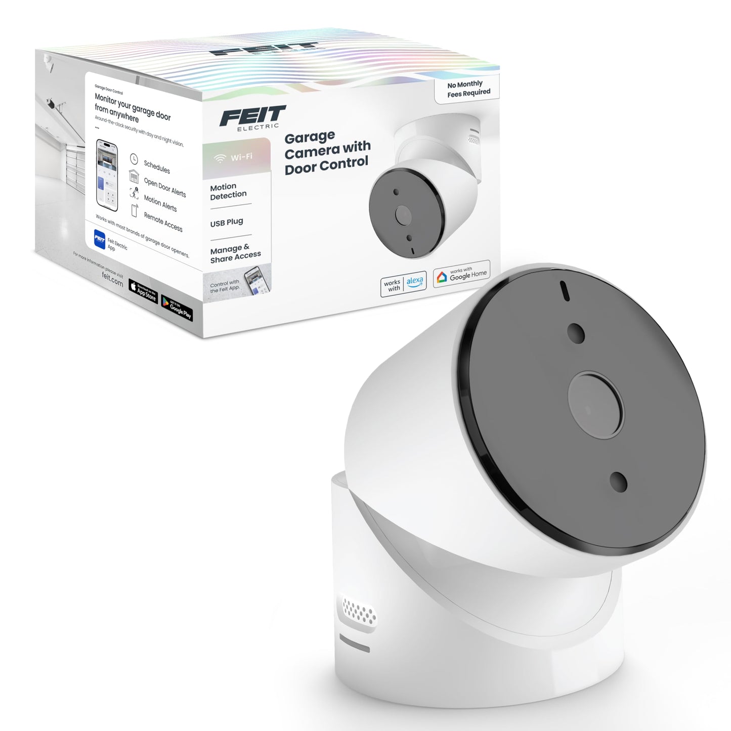 Feit Electric Smart Garage Door Camera, 2-Way Audio, Live Streaming, Human Motion Detection, 24/7 Recording, Infrared Night Vision, Remote Closure