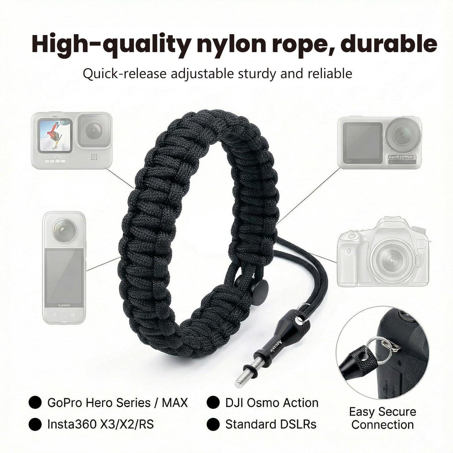 Rigrig Aluminum Alloy Thumbscrew with Waterproof Action Camera Wrist Strap for GoPro Hero, DJI Osmo Action, Insta360