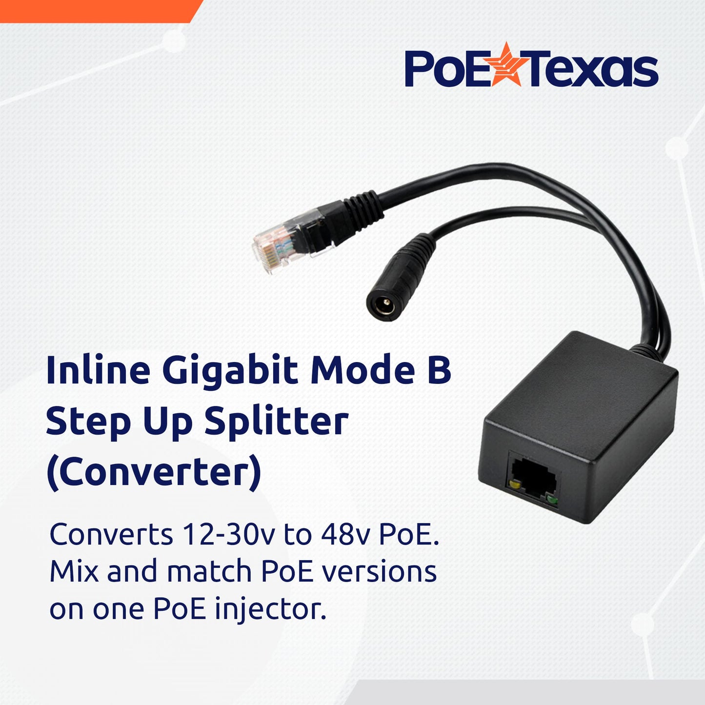 PoE Texas Power Over Ethernet Inline Converter Injector for 12 Volt and Solar to POE Conversions - Convert 12-30v to PoE with Gigabit Data - Instantly