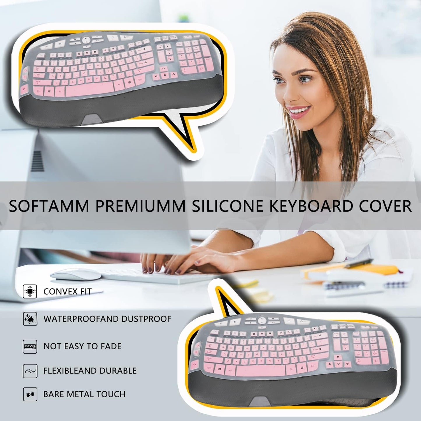 Keyboard Cover for Logitech K350 MK550 MK570 Wireless Wave Keyboard,Waterproof Silicone Keyboard Protector Skin for Logitech K350 MK550 MK570 Keyboard