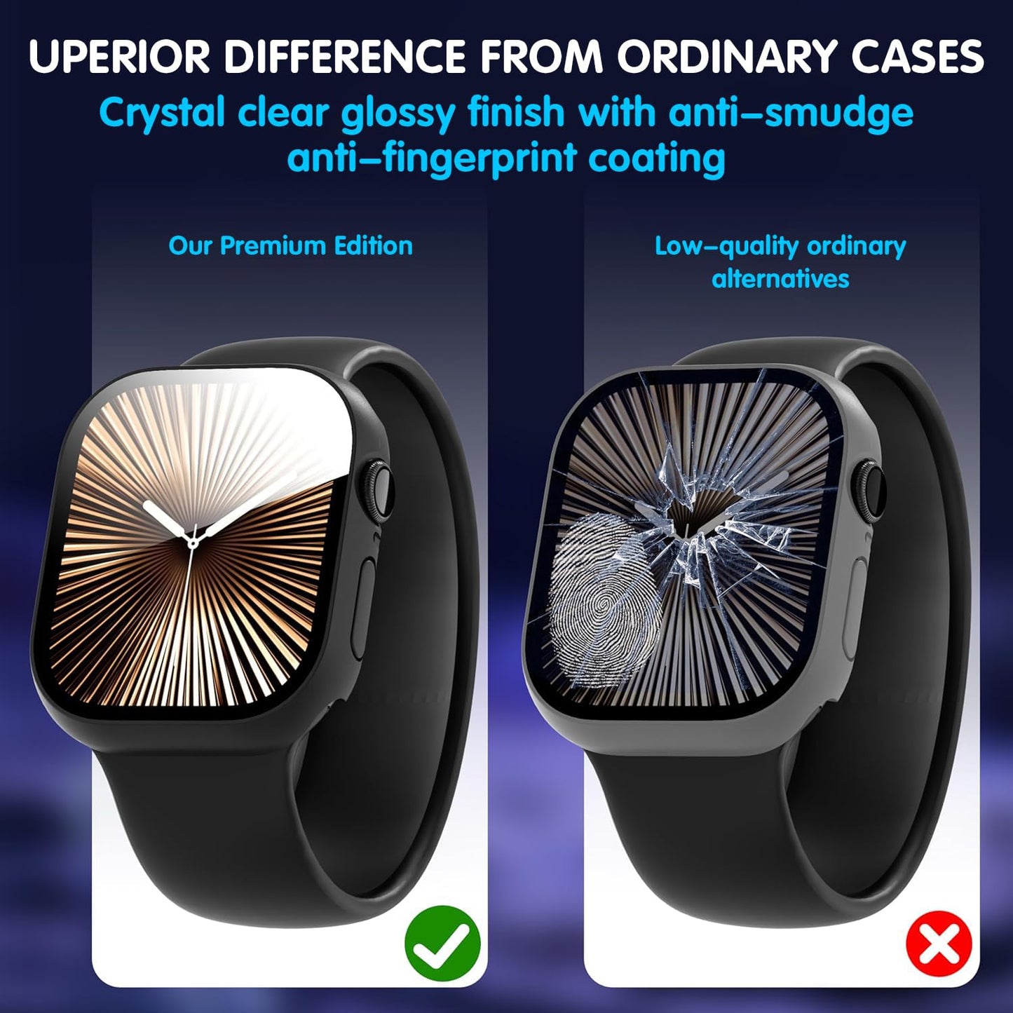 AIDOWU 3 Pieces Hard PC 360° Case Compatible with Apple Watch Series 9/8/7 45 mm Tempered Glass Screen Protector Anti-Scratch, Sensitive Touch
