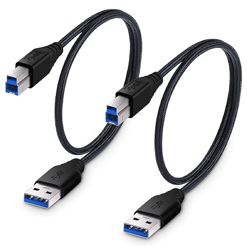 Besgoods USB 3.0 Cable A-Male to B-Male [1.5ft/50cm] Short Cable Braided Cord- 2Pack, Black
