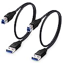 Besgoods USB 3.0 Cable A-Male to B-Male [1.5ft/50cm] Short Cable Braided Cord- 2Pack, Black