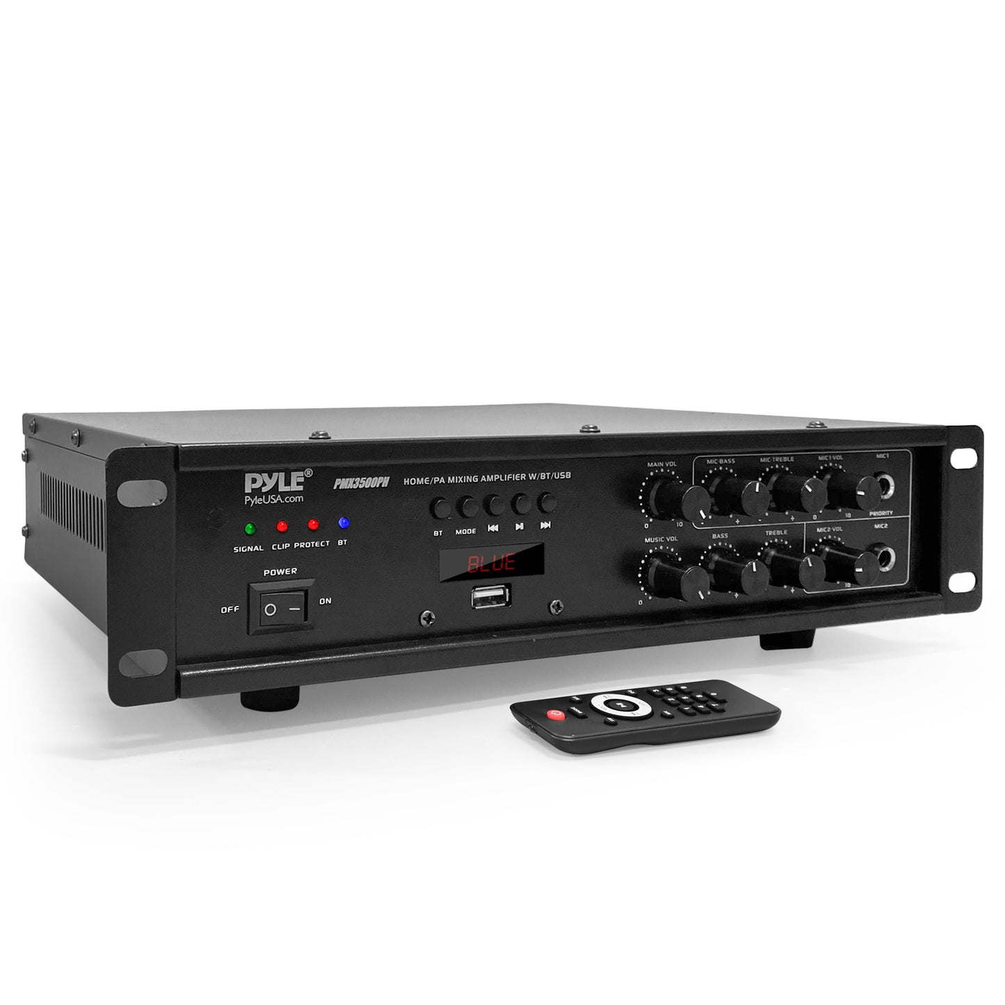 Pyle Bluetooth PA Mixing Amplifier - 500W Home Audio Rack Mount Stereo Power Amplifier, Digital LED Display, USB/AUX/Mic, Optical/Coaxial, AC-3