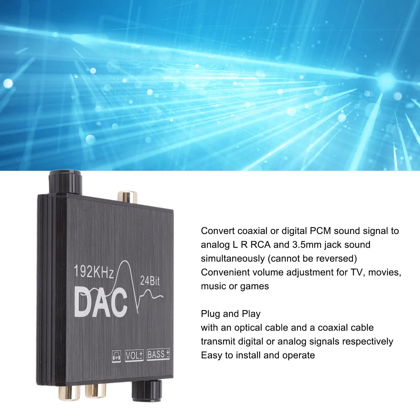 192KHz Digital to Analog Converter, Pcm to L R RCA, Supports 24 Bit S PDif Input Bitstream, Aluminum Alloy, RCA Plug or 3.5MM Jack Suitable