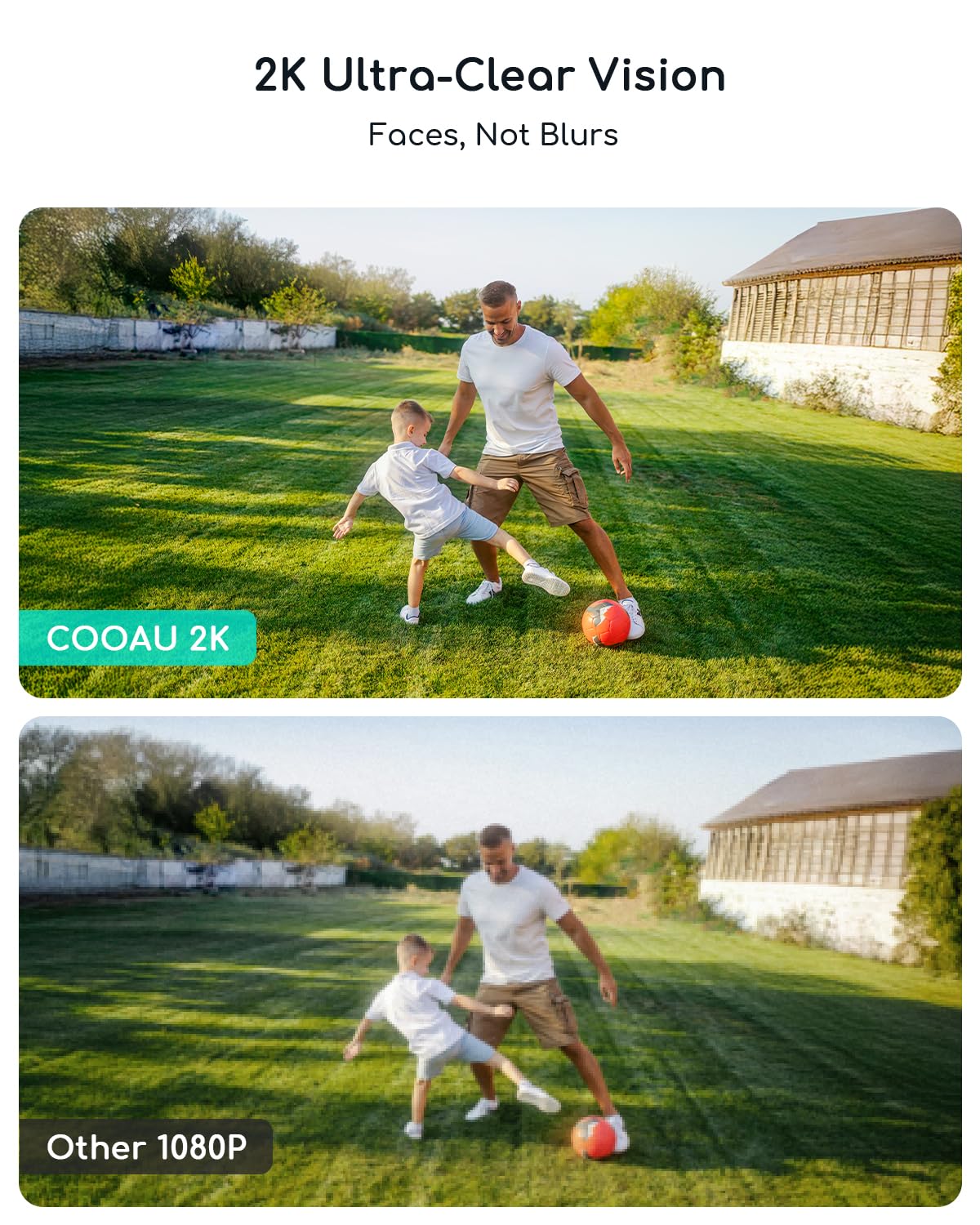 COOAU Solar Security Cameras Wireless Outdoor - Low-Light Rechargeable, Easy to Install, 2K 360° Cameras for Home Security, Surveillance Cam with AI