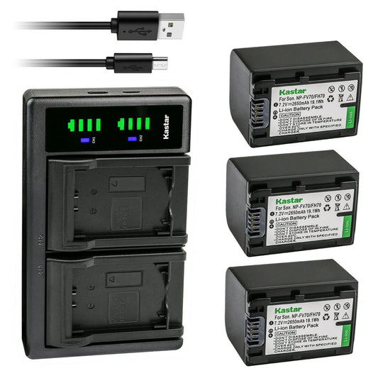 Kastar 3-Pack Battery and LTD2 USB Charger Replacement for Sony HDR-PJ650, HDR-PJ670, HDR-PJ710, HDR-PJ740, HDR-PJ760, HDR-PJ780, HDR-PJ790